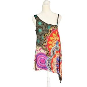 RANEE'S Silk Scarf Tunic Blouse Colorful Mandala Print Size Small